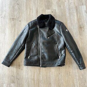 Womens Guess Black Faux Leather & Fur Jacket - L